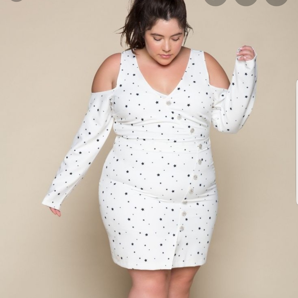 EUC Premme Celeste Star Cold Shoulder Dress NO SLIP